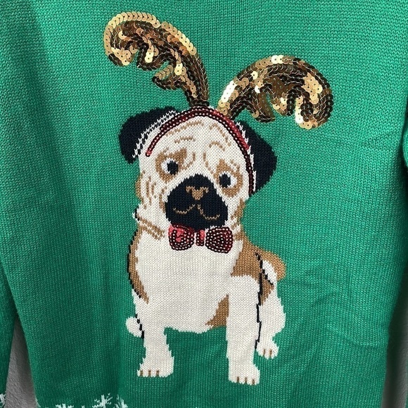 United States Sweaters Pug Ugly Christmas Sweater Holiday Party Dog Green Sz M - Picture 2 of 7